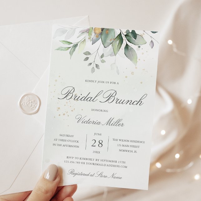 Invitation Brunch de mariage avec feuilles de eucalyptus doré (Créateur téléchargé)