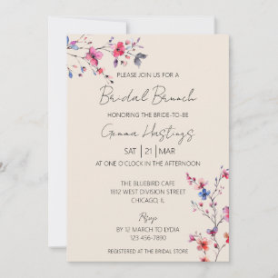 Invitation Brunch de mariage bohème aquarelle fleurs sauvages