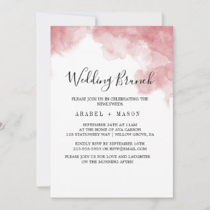 Invitation Brunch de mariage rose poudré et or aquarelle 