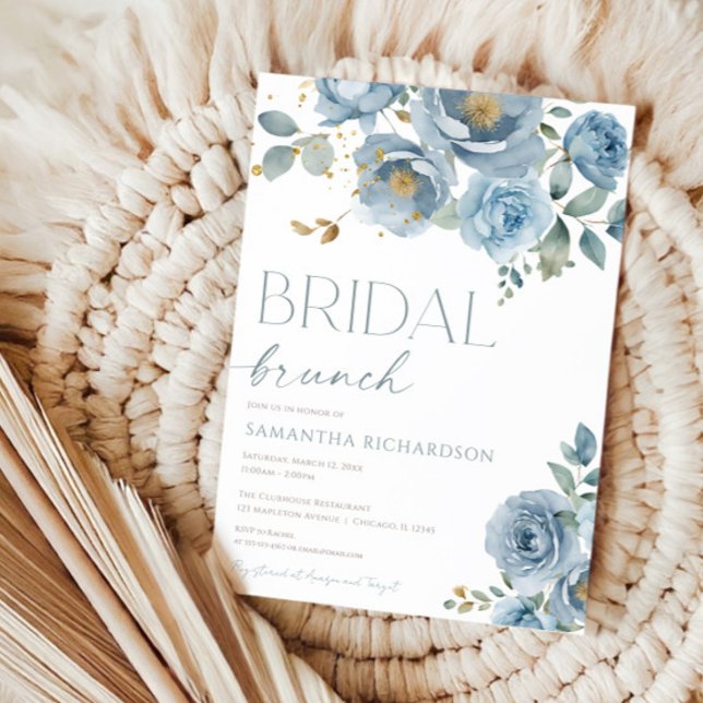 Invitation Brunch de mariée rose, bleu outrepassant (Créateur téléchargé)