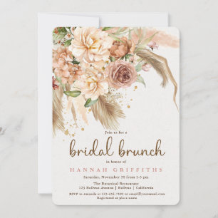 Invitation Brunch de mariée rose de Pampas et de boho