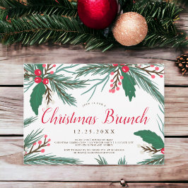 Invitation Brunch de Noël à l'aquarelle rouge vert mistletoe