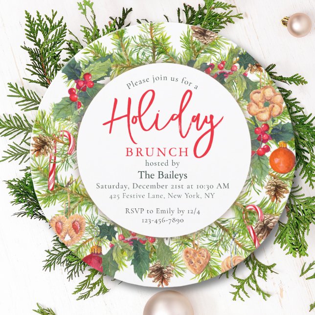 Invitation Brunch de Noël Chic Aquarelle Floral (Créateur téléchargé)