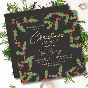 Invitation Brunch de Noël Élégant moderne Holly Floral