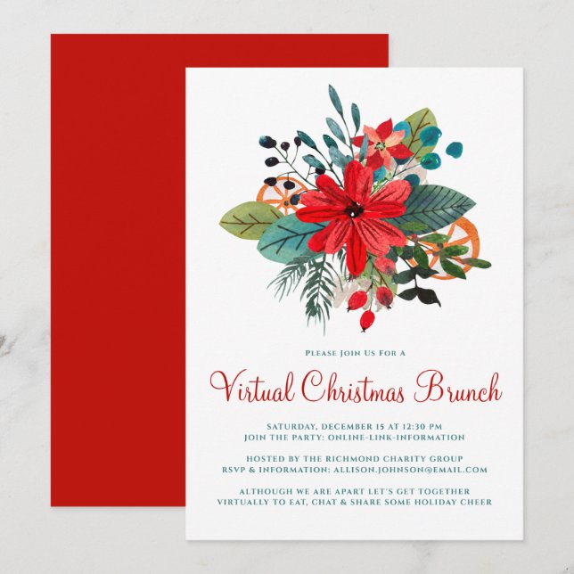 Invitation Brunch de Noël virtuel Floraux d'hiver Fruit (Devant / Derrière)