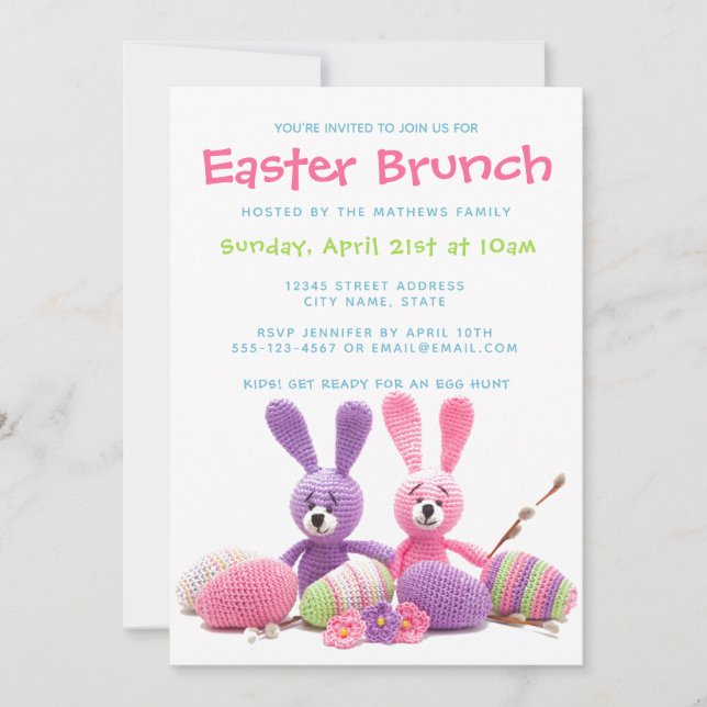 Invitation Brunch de Pâques Bunnies Kits Oeufs Floraux | Arti (Devant)