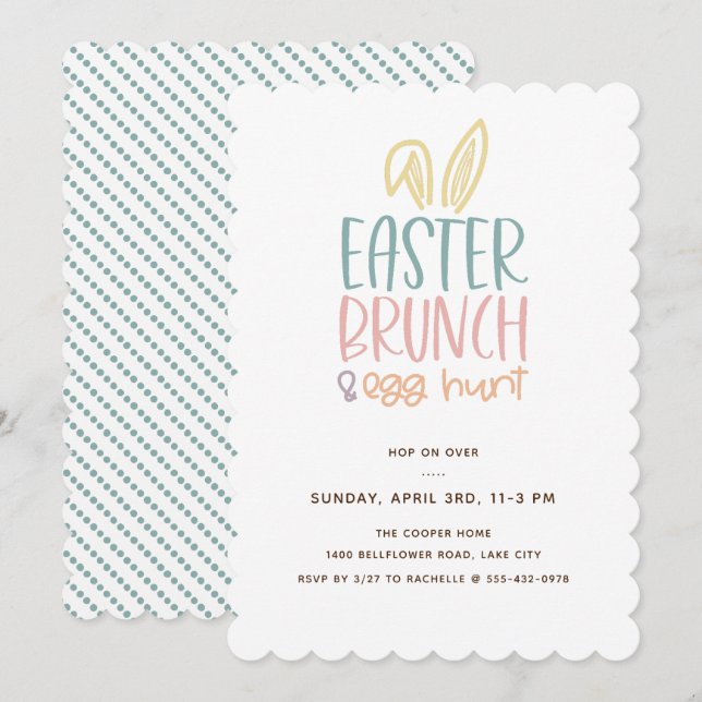 Invitation Brunch de Pâques Chasse aux oeufs Bunny Oreilles I (Devant / Derrière)