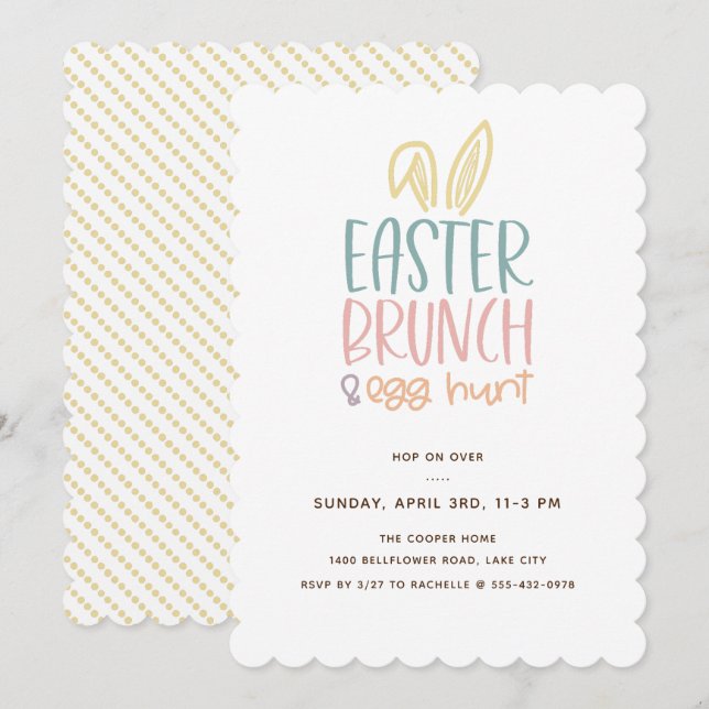 Invitation Brunch de Pâques Chasse aux Oeufs Lapin Oreilles (Devant / Derrière)