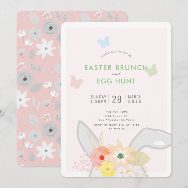 Invitation Brunch de Pâques et chasse aux oeufs Bunny Ears In (Devant / Derrière)
