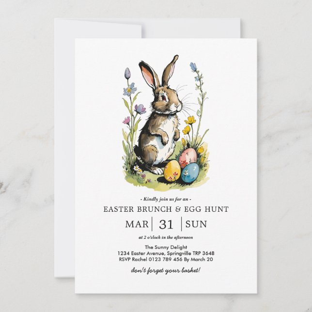 Invitation Brunch de Pâques et chasse aux oeufs | Bunny Fleur (Devant)