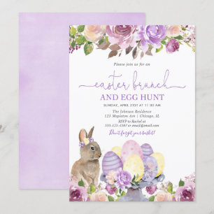 Invitation Brunch de Pâques et lapin de chasse aux oeufs