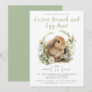 Invitation Brunch de Pâques Floral Aquarelle et Chasse aux Œu