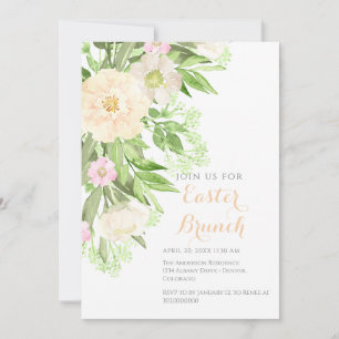 Invitation Brunch de Pâques Floral Aquarelle Rose Pâle