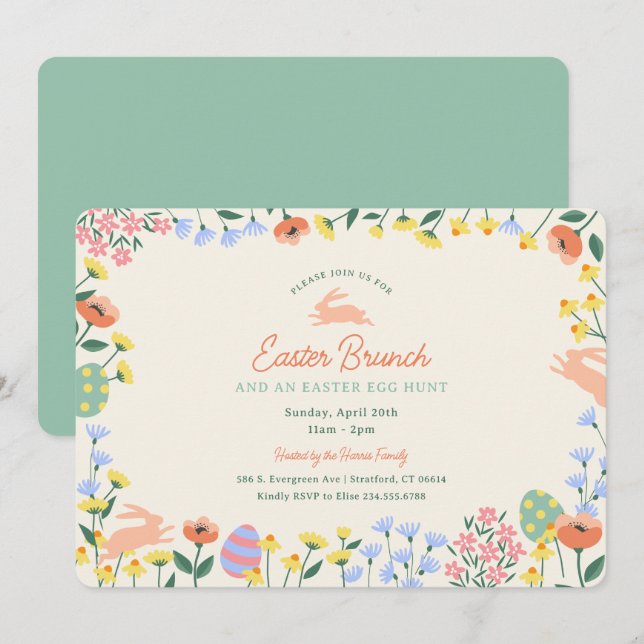 Invitation Brunch de Pâques Floral du printemps moderne (Devant / Derrière)
