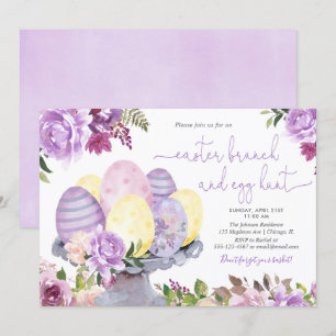Invitation Brunch de Pâques floral et chasse aux oeufs