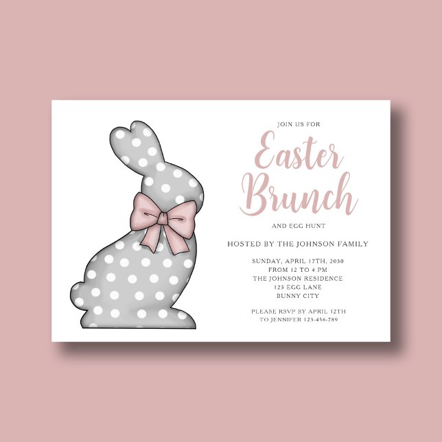 Invitation Brunch de Pâques Lapin Rose et Chasse aux Œufs  (Pink Bunny Easter Brunch And Egg Hunt Invitation)