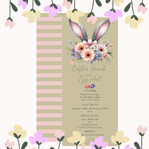 Invitation Brunch de Pâques Menu Cute Lapin Floral Lapin Orei