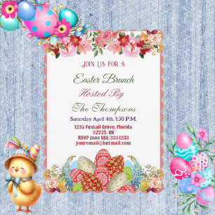 Invitation Brunch de Pâques OEufs décoratifs Flore Vert migno