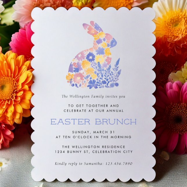 Invitation Brunch de Pâques Pastel moderne Aquarelle Bunny (Créateur téléchargé)