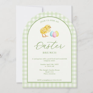 Invitation Brunch de Pâques Poulet et Œufs Aquarelle Verte