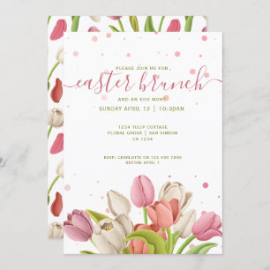 Invitation Brunch de Pâques Tulipes blanches roses Fleurs de 