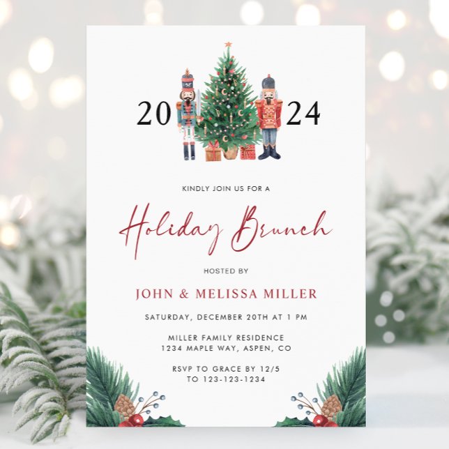 Invitation Brunch de vacances (Christmas 2025 Nutcracker Watercolor Holiday Brunch Invitation by Painted Paperie
)