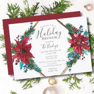 Invitation Brunch de vacances   Noël Brunch Chic Rouge Floral