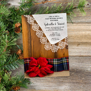 Invitation Brunch d'hiver rustique carreauté poinsettia après