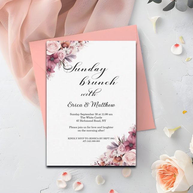 Invitation Brunch du dimanche Dusty Pink Boho Floral Mariage (Créateur téléchargé)