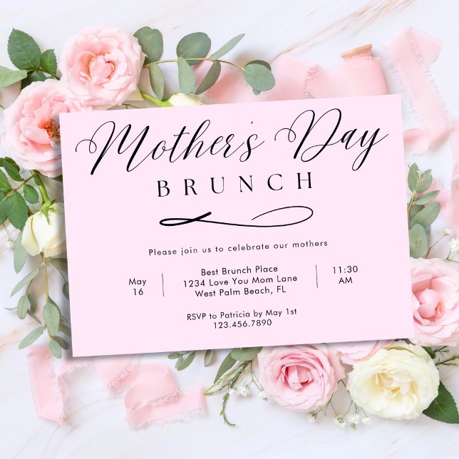 Invitation Brunch du jour de la fête des mères rose poudré ch (Créateur téléchargé)