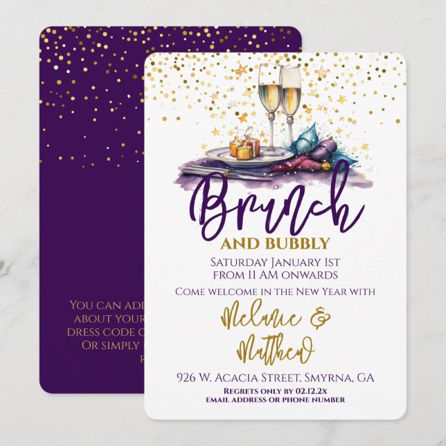 Invitation Brunch du Nouvel An et bulle (Devant / Derrière)