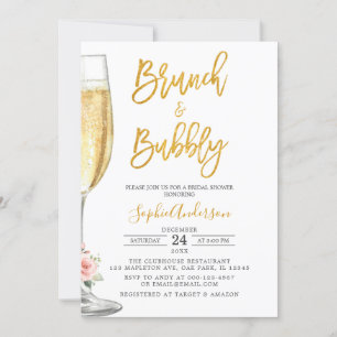 Invitation Brunch en verre de champagne d'or et Fête des mari