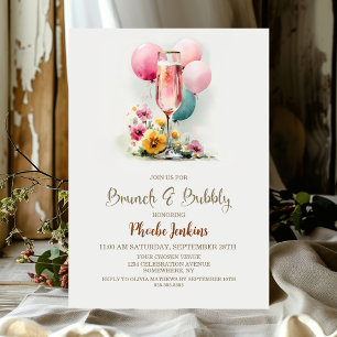 Invitation Brunch en verre de champagne rose et mousseux
