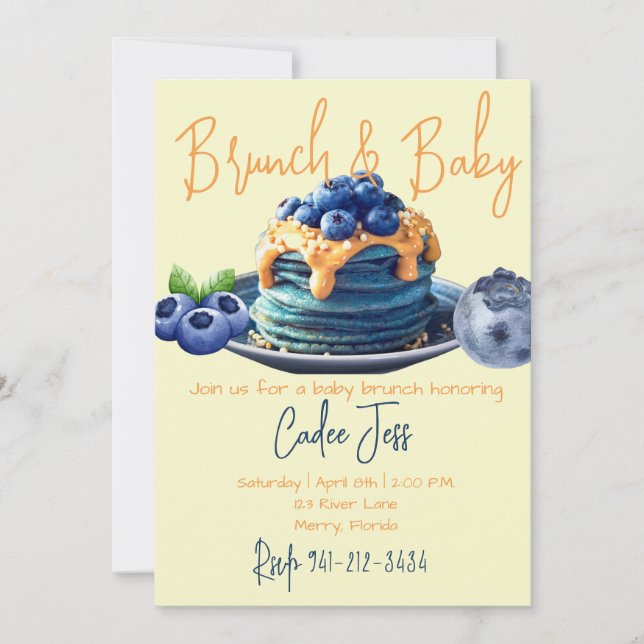 Invitation Brunch et baby shower de bleuets (Devant)