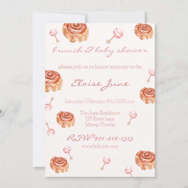 Invitation Brunch et Baby shower fille (Devant)