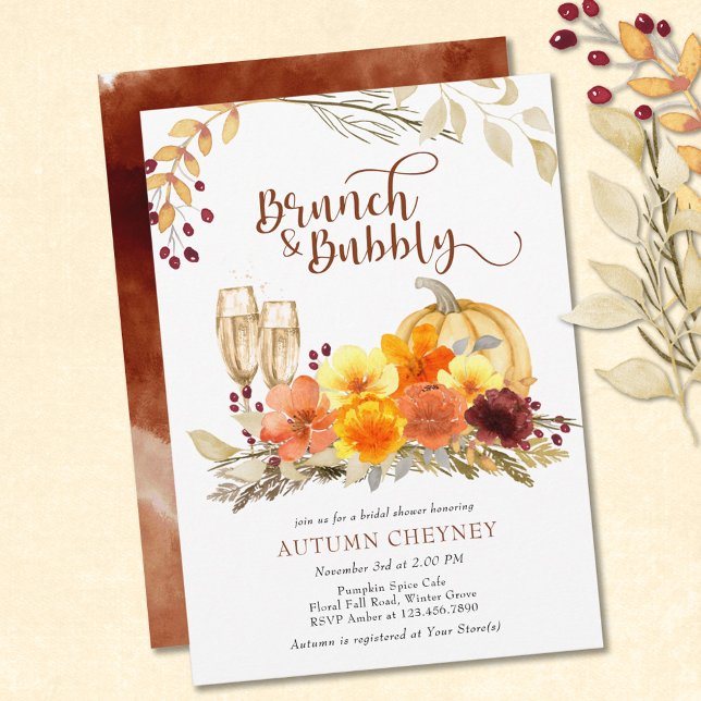 Invitation Brunch et Bubbly Autumn Flowers Fête des mariées (Créateur téléchargé)