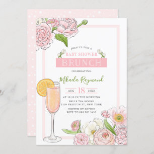 Invitation Brunch et Bubbly Brunch Baby shower rose