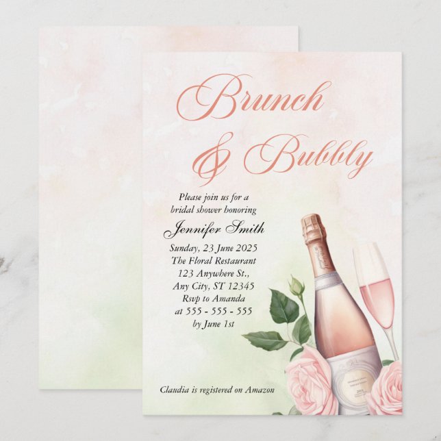Invitation Brunch et Bubbly Champagne nuptiale (Devant / Derrière)