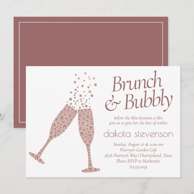 Invitation Brunch et Bubbly | Champagne rose violet Cassis (Devant / Derrière)