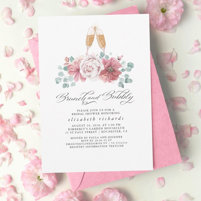 Invitation Brunch et Bubbly Dusty Fête des mariées Rose (Créateur téléchargé)