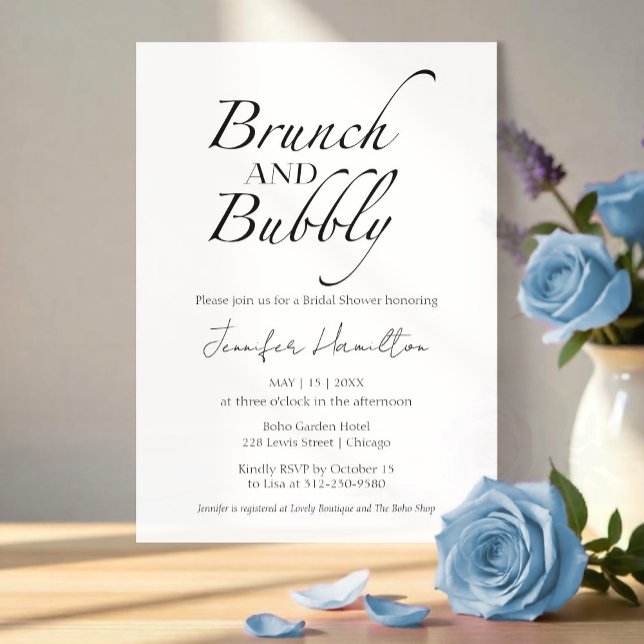 Invitation Brunch et Bubbly | Fête des mariées noire et blanc (Créateur téléchargé)