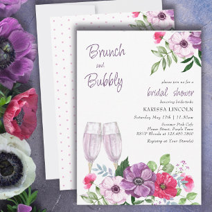 Invitation Brunch et Bubbly Fleurs Violettes et Roses Mariage