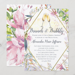 Invitation Brunch et Bubbly Green Pink Lily Fête des mariées