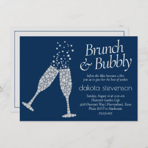 Invitation Brunch et Bubbly   Marine Blue Silver Grey Douche