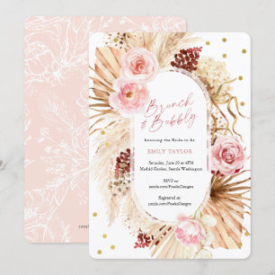 Invitation Brunch et Bubbly Moderne Boho rose Floral Bride