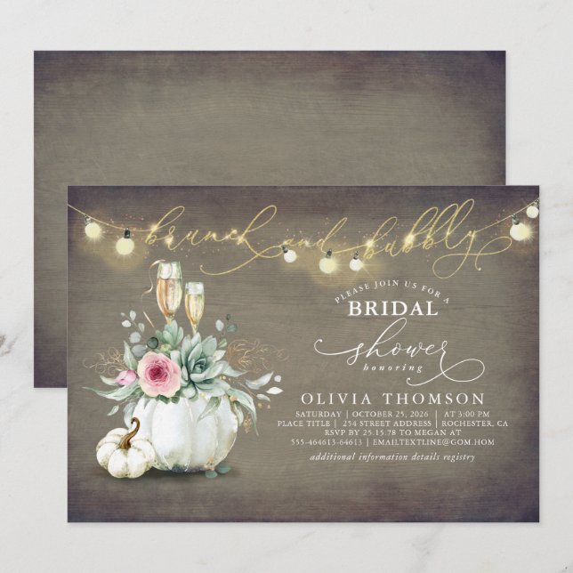 Invitation Brunch et Bubbly Succulents Fête des mariées Citro (Devant / Derrière)
