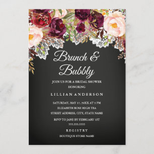 Invitation Brunch Et Bubbly Tableau Noir Floral Shower De Mar