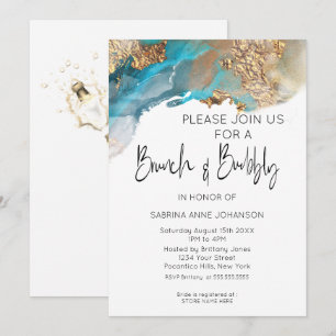 Invitation Brunch et Bubbly Turquoise et Gold Marbled Encre