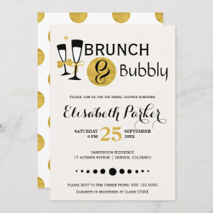 Invitation Brunch et bulle blanc noir noir douche nuptiale