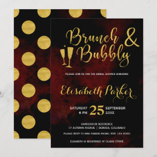 Invitation Brunch et bulle bourgogne glam doré douche nuptial